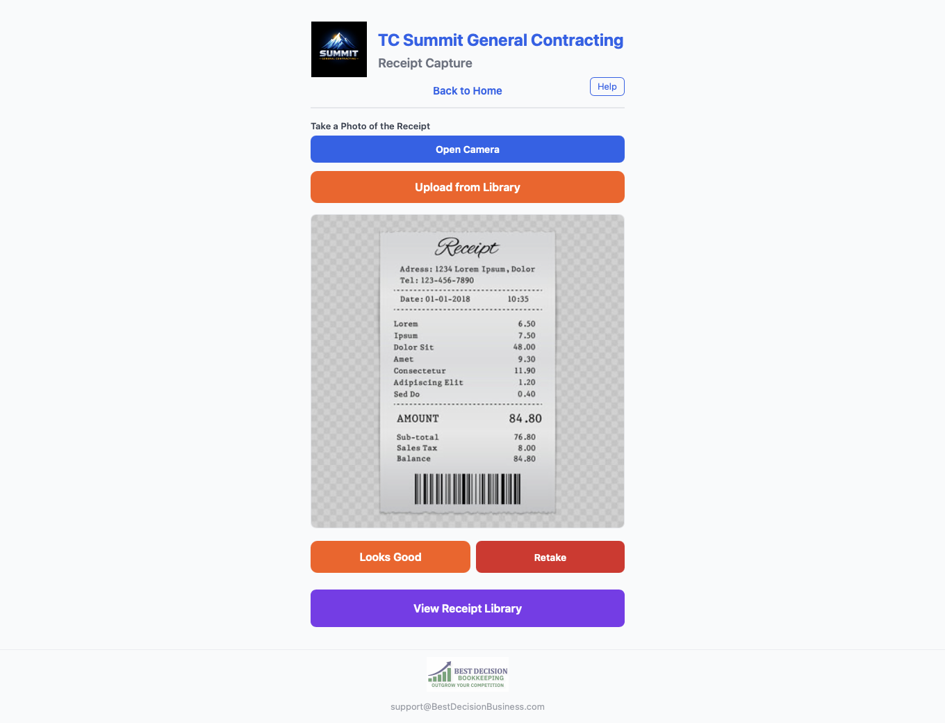Receipt Capture with photo and AI transcription